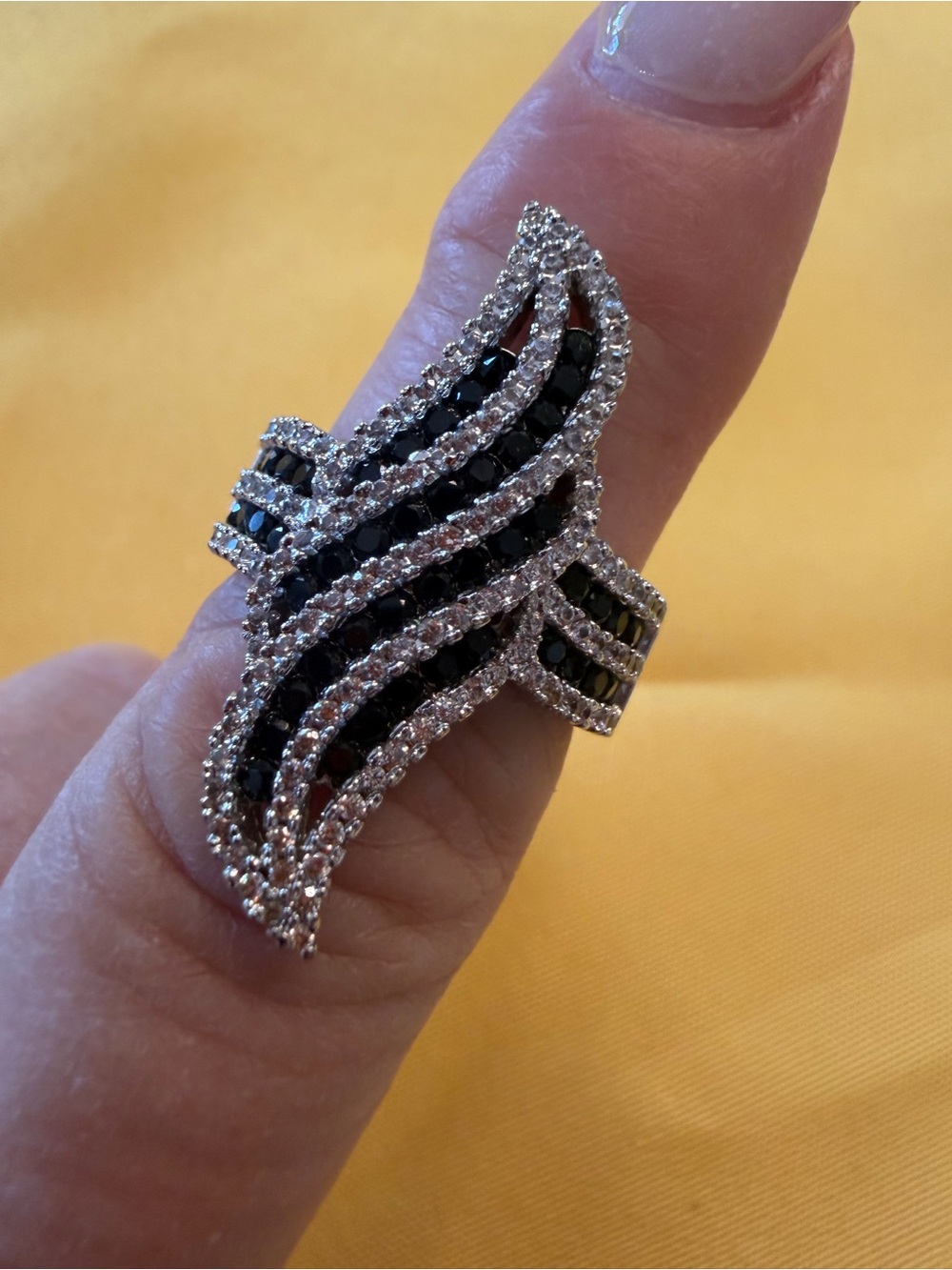 Park Lane Black & Clear Crystal Statement Ring Size 9